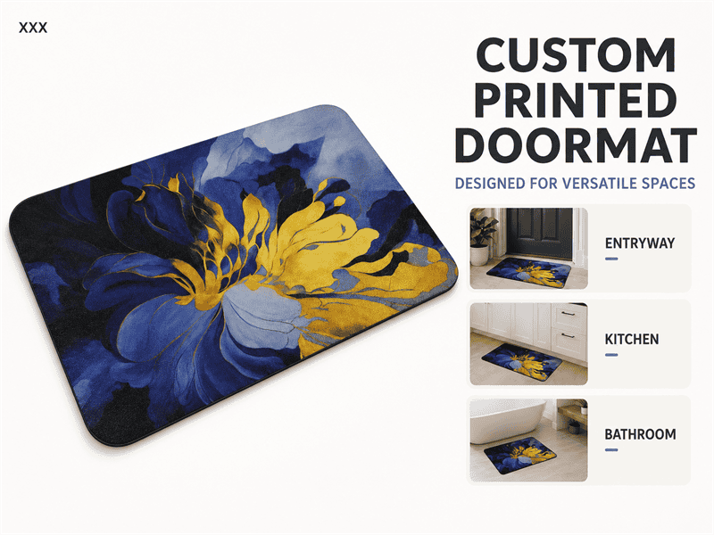 Soft-Touch Coated Absorbent Floor Mat-Blue Flower
